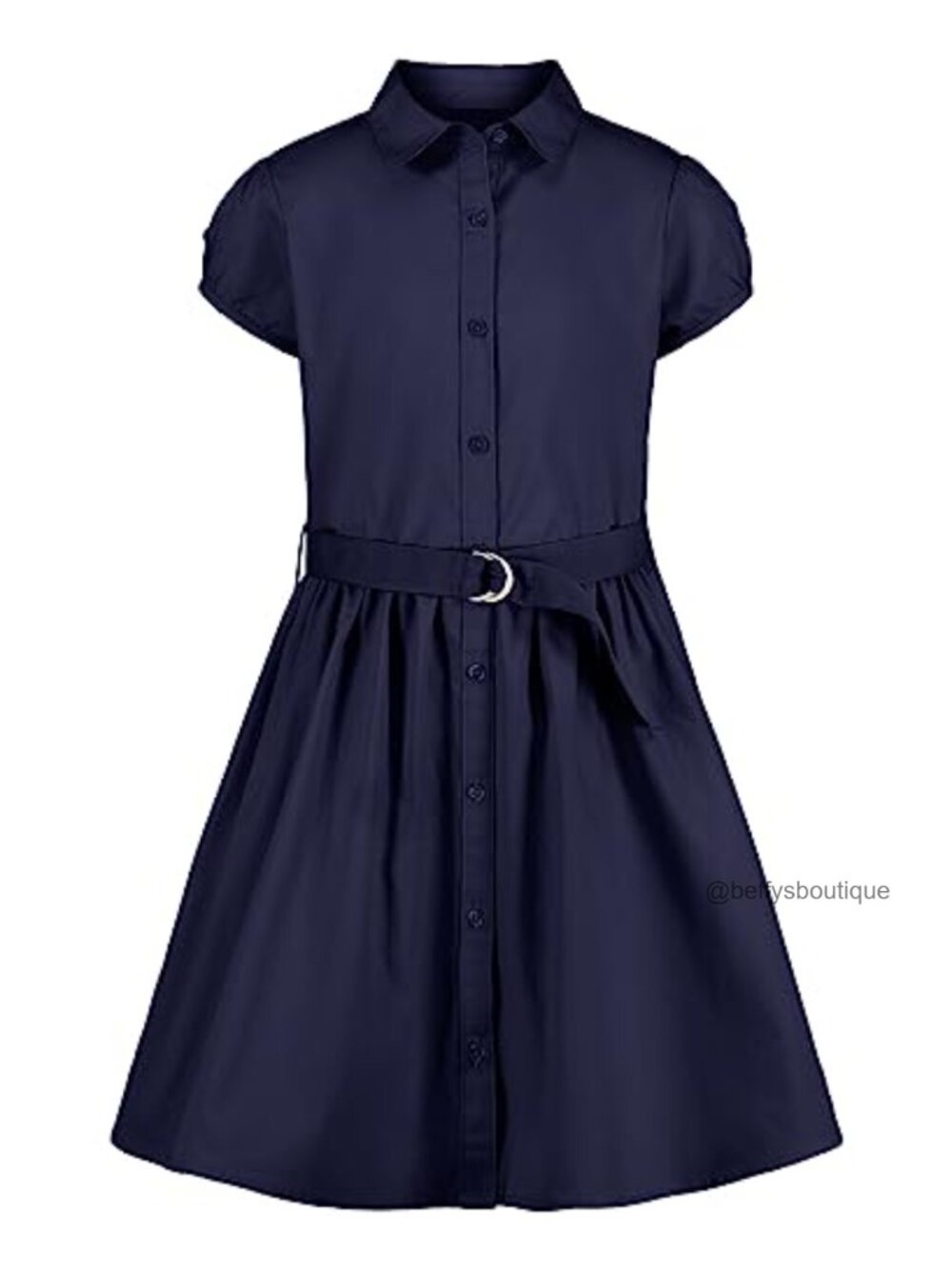 Girls School Uniform Collared Shirtdress Cotton Short Sleeve Fit Flare